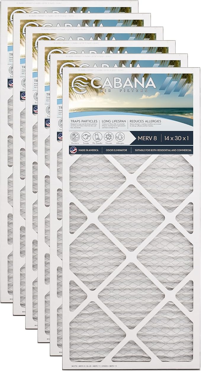 Cabana Filters 6-Pack 14x30x1 MERV 8 AC Furnace Air Filter by CabanaAirFilters