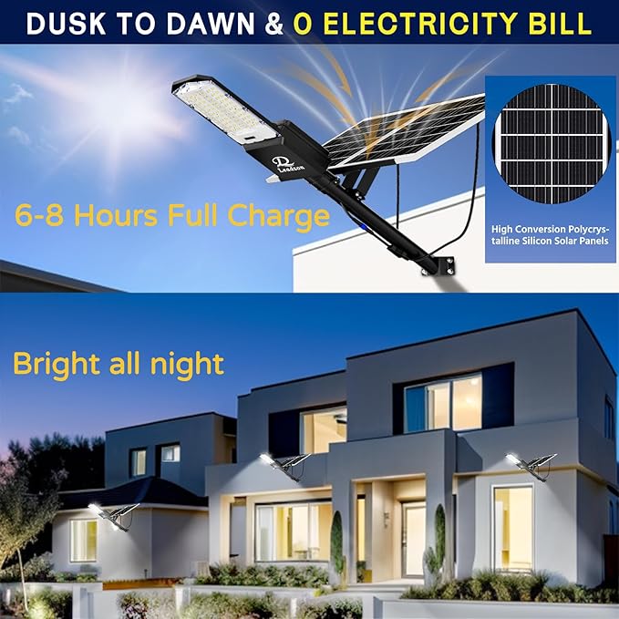 10800w Solar Street Lights Outdoor Waterproof Black, 650000LM Super Bright LED Beads Commercial Solar Flood Lights with Remote Control for Patio, Street, Court and Parkling Lot