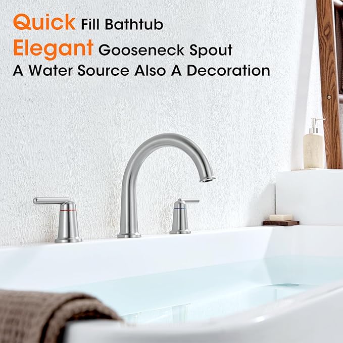 Roman Bathtub Faucet 2-Handle Tub Filler with Valve Widespread Deck Mounted High Flow Tub Faucet Set Brushed Nickel