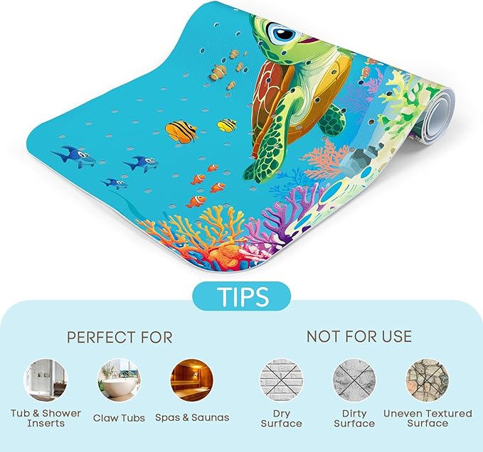 SHUCHING Baby Bath Mat for Tub Non Slip-40 X 16 Inch, Extra Long Kids Bathtub Mat Non Slip, Toddler Shower Mat for Bathroom, Sea Turtle