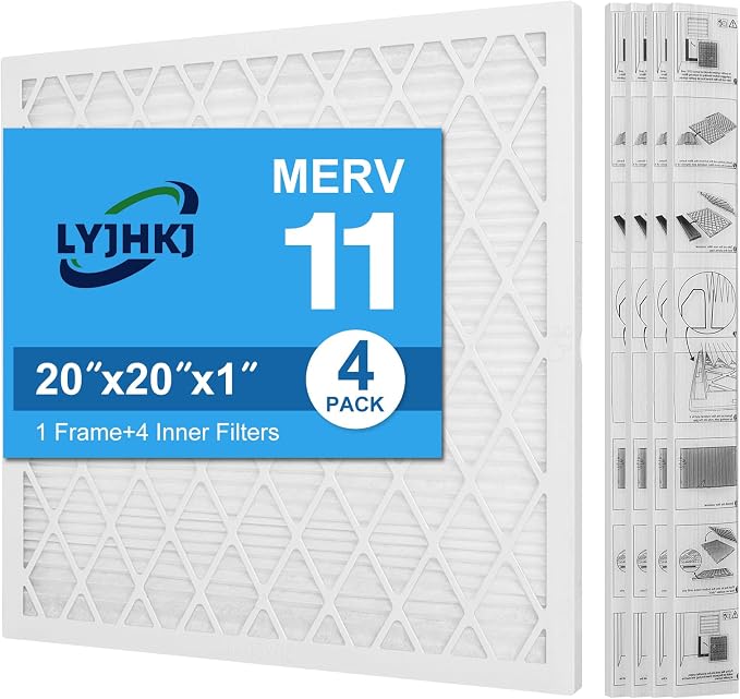 20x20x1 MERV 11 Air Filter, Quality AC/HVAC Furnace Filter，1 Reusable ABS Frame by LYJHKJ