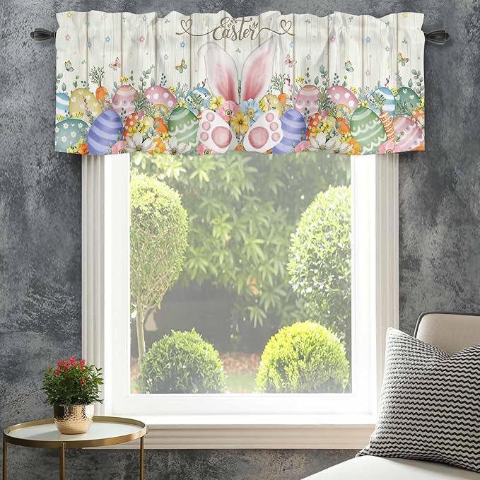 Happy Easter Curtain Valances for Windows, Kitchen Valance Window Treatment - Image 4