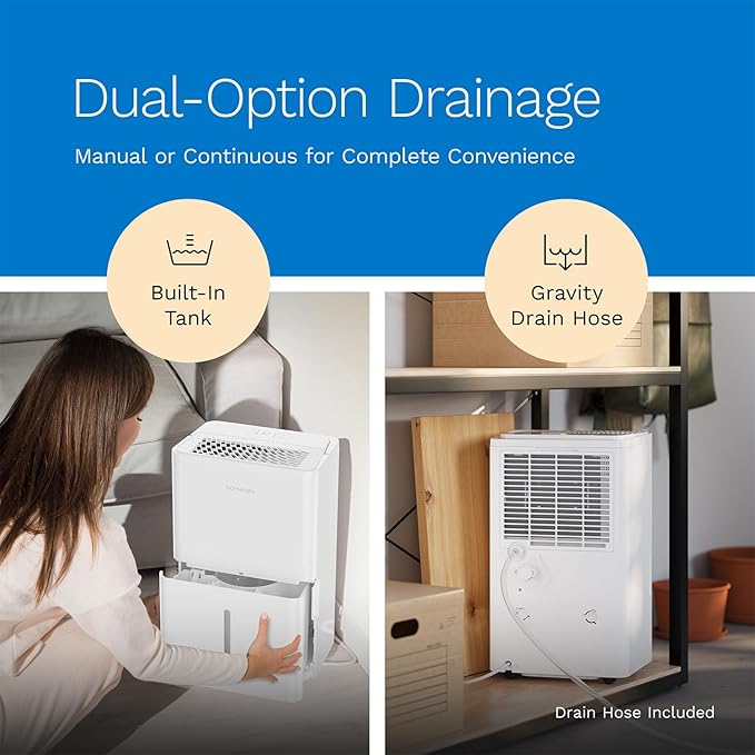 hOmeLabs Dehumidifier - Advanced Humidity & Moisture Control, Quiet, Efficient, Auto Shut-off, Ideal for Home, Basement, Office - 4,500 Sq Ft Wi-Fi (32 Pint MAX 80 Pint at 95°F, 90% RH)
