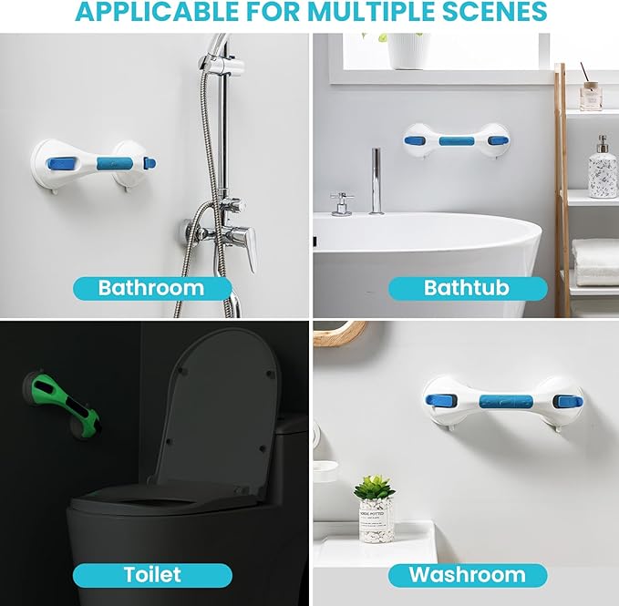 TAILI Shower Grab Bar Glow in The Dark, 12.2 in Grab Bars for Bathtubs and Showers, Bath Handles Bath Rails for Seniors and Elderly,Bathroom Safety Grip Removable No Drilling Waterproof Blue