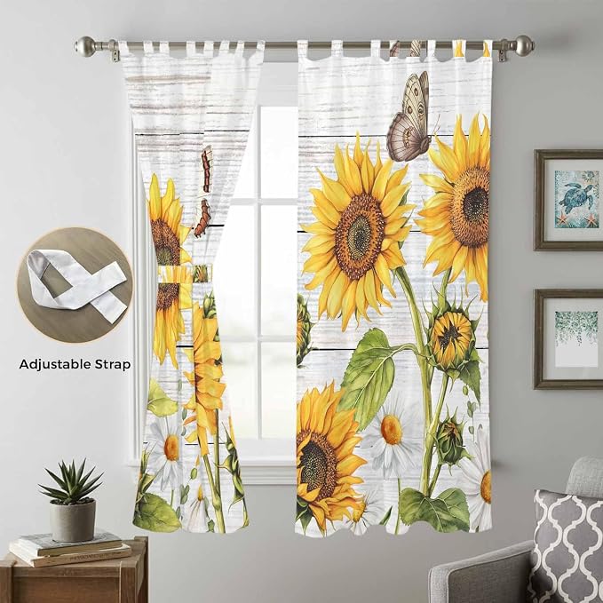 Yellow Sunflowers Living Room Curtains 84 Inch Length, Window Curtains Tab Top - Image 5