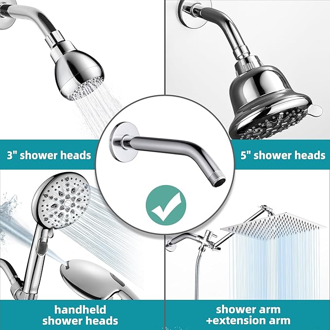Cobbe Shower Arm with Flange and Teflon Tape, 10-Inches Wall Mounted Shower Pipe Arm 304 Stainless Steel Extension for Fixed Shower Head, Chrome