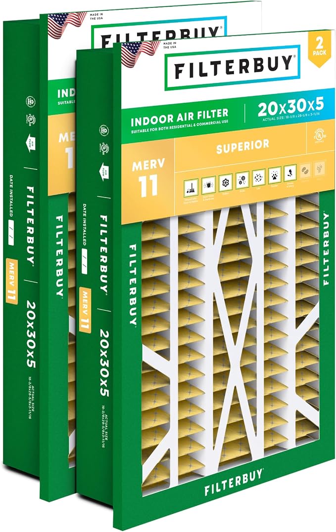 Filterbuy 20x30x5 Air Filter MERV 11 Superior Pet & Allergy Defense, by Filterbuy