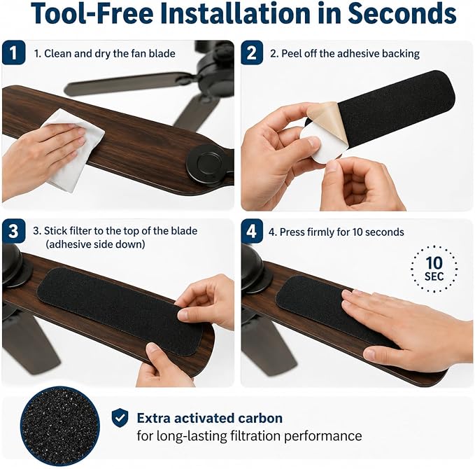 Ceiling Fan Blade Filters 20 Pack, Activated Carbon Air Purifier Pads, - Image 4