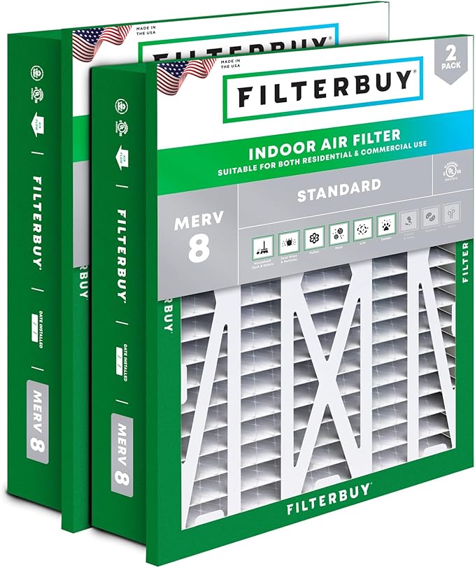 Filterbuy 20x25x5 Air Filter MERV 8 Essential Dust & Allergy Defense, by Filterbuy