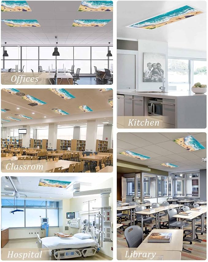 Ocean 1 Pcs Fluorescent Light Covers, Sandy Beach Marine Wave Seashell Magnetic - Image 5
