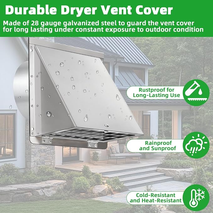 6 Inch Wall Vent with Screen and Damper, 304 Stainless Steel Outdoor Wall - Image 5