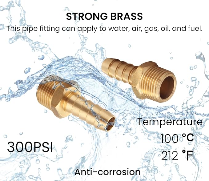 3/8 Inch NPT to 3/8 Inch Barb, Hose Barb Adapter, Air Hose Fittings Brass Pipe - Image 3