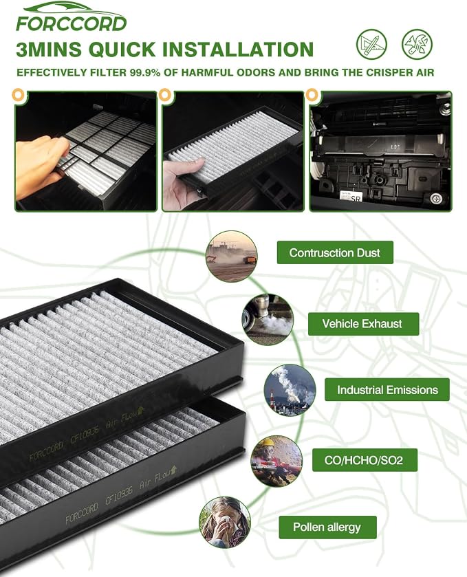 2-Pack Cabin Air Filter Fits for 2007-2019 BMW X5, 2008-2019 BMW X6 Activated - Image 6