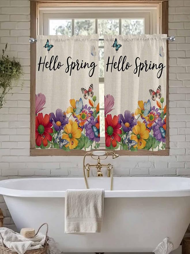 Spring Flowers Kitchen Curtains 54 Inches length, Farmhouse Vintage Country - Image 7