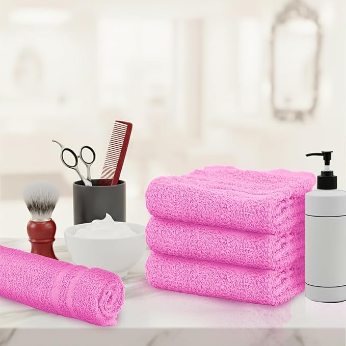 24 Pack Pink Hand Towels 100% Cotton Spa Towel – 16x27 inches Highly Absorbable Facial Towels Gym, Hair, Face, Bulk Small Towels (Not Bleach Proof)