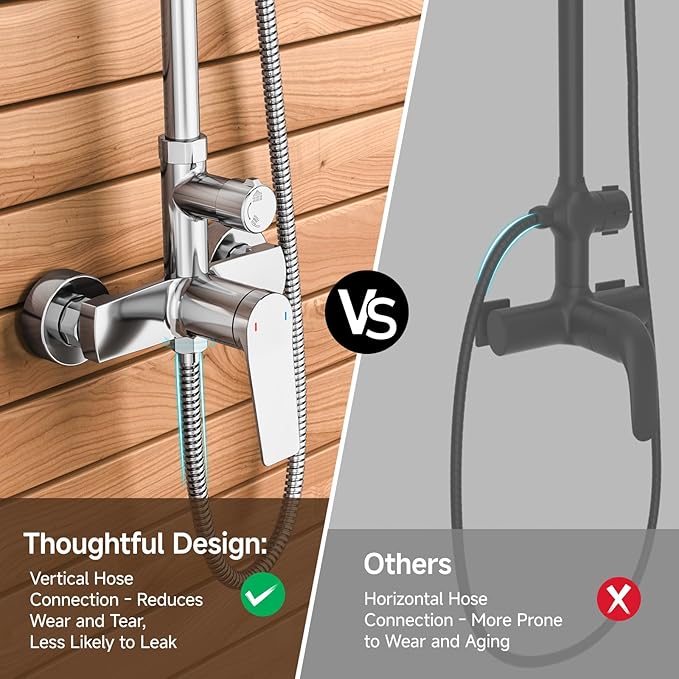Rainsworth Outdoor Shower Kit Chrom - Single Handle Brass Valve, 8 Inch Rain Shower Head and Handheld Spray Shower Fixture Combo, 304 Stainless Steel Wall Mount