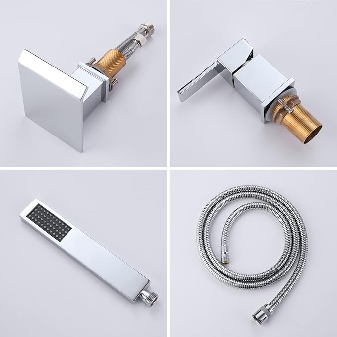 TapLong Modern Roman Tub Faucet with Hand Shower, Waterfall Deck Mount Bathtub Filler Faucet with Sprayer, Widespread 3 Holes Tub Shower Faucet Set in Polished Chrome, 02763CH