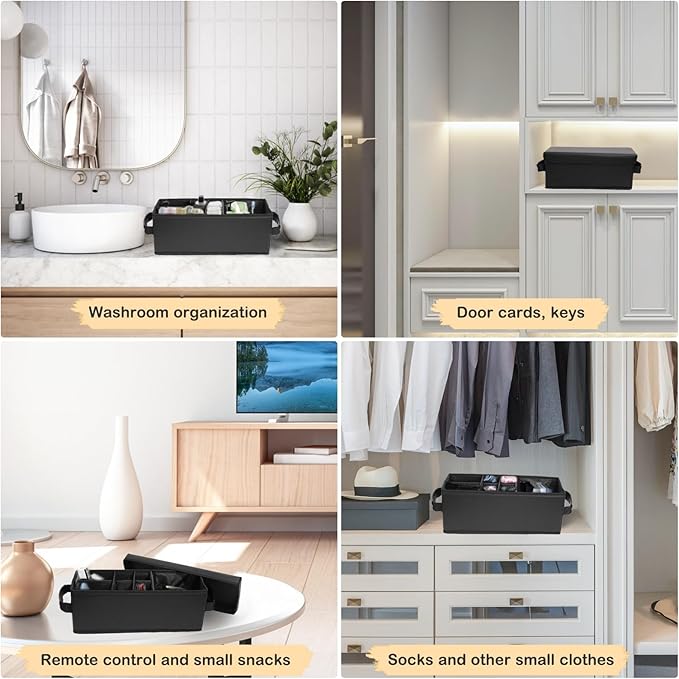 Lukeline Tampon Holder for Bathroom, Bathroom Storage Containers with Lid, Adjustable Divider Feminine Product Organizer, Tampon Organizer, Bathroom Accessories Decor Boxes (Black, 1-Pack)