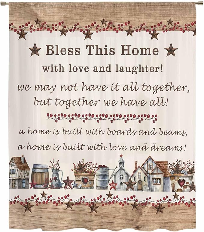 Farmhouse Sheer Curtains 45 Inch Length Country Star Barn Berry Brown Wood - Image 6