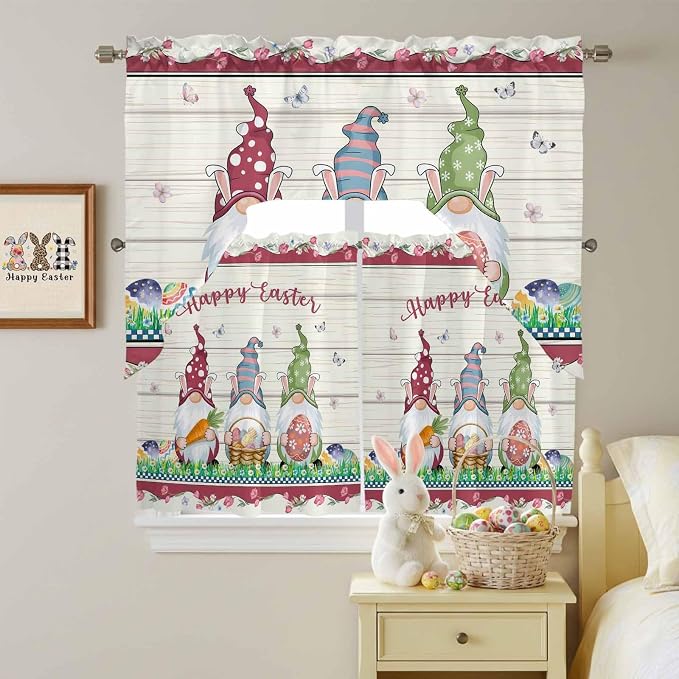 Swag Valance Curtains, Happy Easter Gnomes by Chees+D+Zone