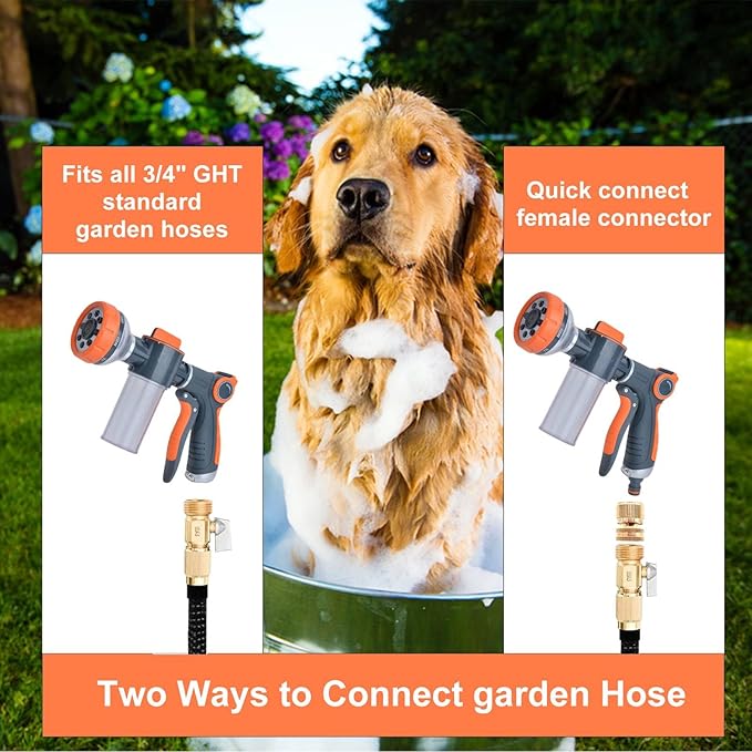 Dog Washing Hose Attachment, 8-in-1 Sprayer Hose Nozzle with Soap Dispenser for Dog Showering, Watering Flowers, Car Washing (Nozzle Only)