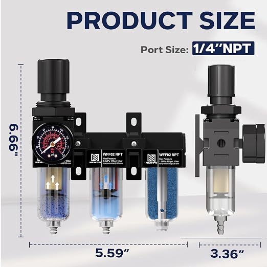 NEWPO 1/4" NPT Three Stage Air Drying System, air Pressure Regulator - Image 2