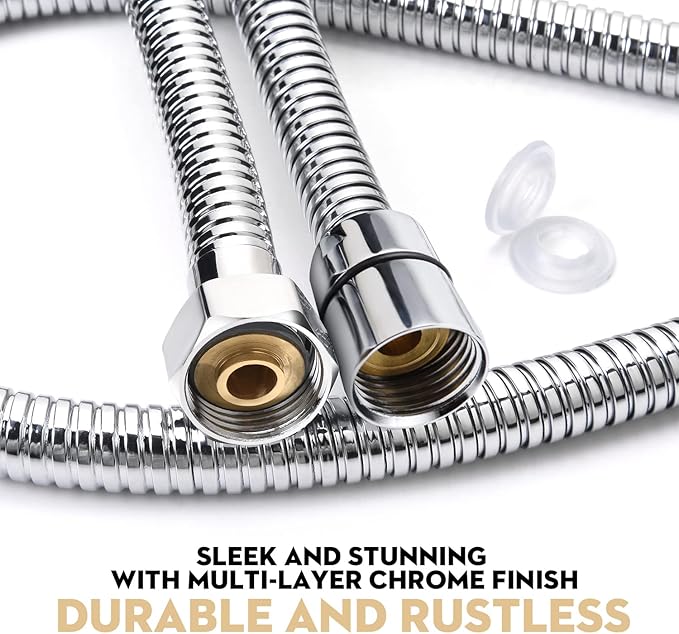 Shower Hose Extra Long 118 Inches Brushed Chrome Handheld Shower Head Hose with Brass Insert and Nut - Lightweight and Flexible