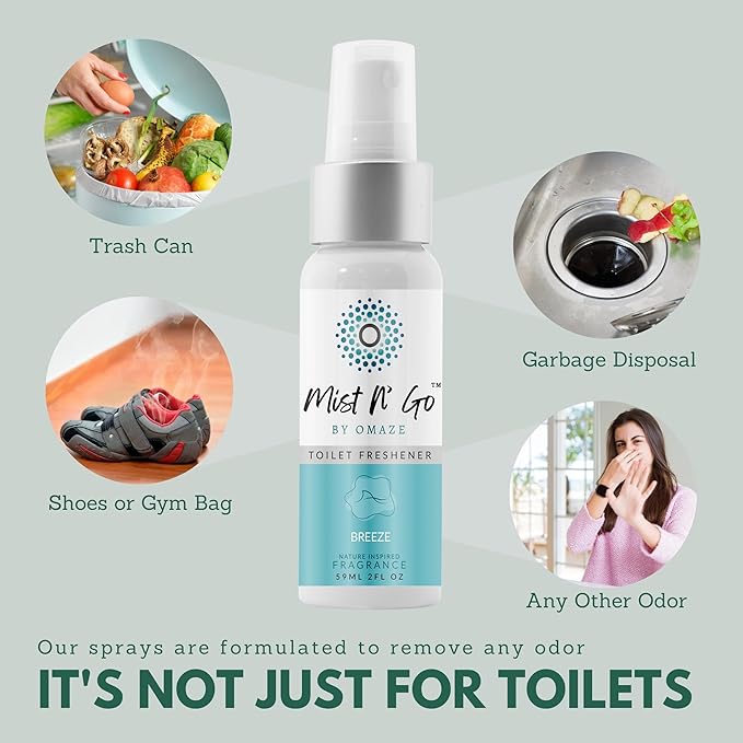 Mist N' Go by Omaze Travel Odor Eliminator - Toilet Spray for Bathroom Air Freshener - Clean Mix, Daily Pack (2oz x1 + 1oz x1)