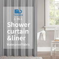 2-in-1 Waterproof Extra Long Fabric Shower Curtain or Liner,Linen Textured,96 Inch Breathable TPU & Washable Bathroom Shower Curtain Set with 12 Plastic Hooks,Modern,72"x96" Grey