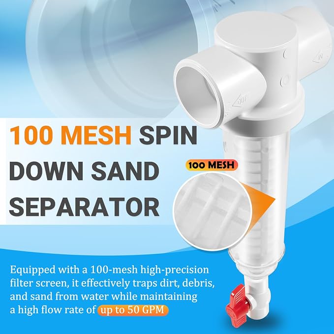 100 Mesh Spin Down Sand Separator/Sediment Water Filter System, 1.5 Inch PVC - Image 2