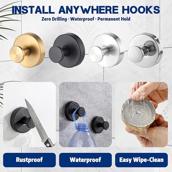 Removable & Reusable Suction Cup Hooks for Shower, Heavy Duty No-Drill Cup Hooks for Towels, Robes, Loofah–Wreath Hangers for Front Doors,Doors & Smooth Surfaces (Silver, 4 Pack)