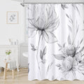 Extra Long Boho Watercolor Floral Shower Curtain 72 x 84, Grey Ink Painting Style Flower Shower Curtains for Chic Elegant Bathroom, Artistic XL Fabric Cloth Shower Curtain