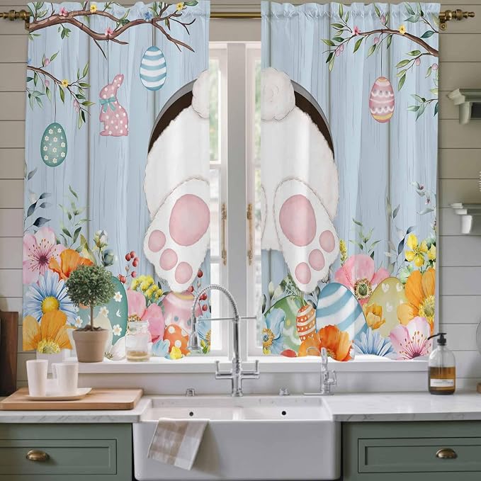 Easter Window Curtains 63 Inch Long 2 Panel Set, Rod Pocket Bedroom Curtains & by Unknown