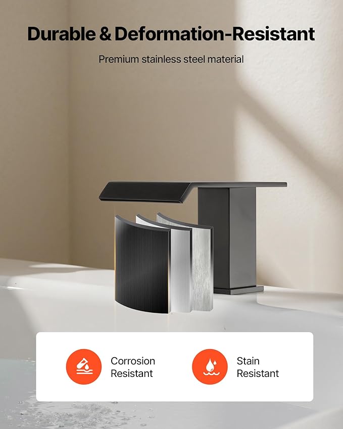 VEVOR Roman Tub Faucet, 3 Hole Waterfall Bathtub Faucet, Roman Bathtub Faucets Set with 2 Handles, Deck Mount Bath Tub Faucets Set for Pet Washing, Baby Care, Adult Bathing, Matte Black, Drip-Free
