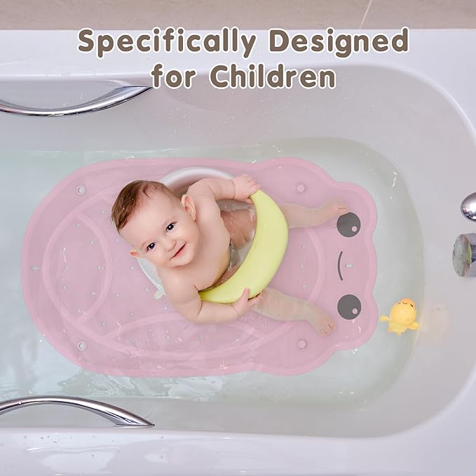 Bathtub Mat Non Slip, Shower Mat for Kids with Natural Rubber no Plastic Smells, Baby Bath Mat for Tub Non Slip with Strong Suction Cups, 30"x18", PVC-Free, Safe Comfortable Fun for Kids, Pink