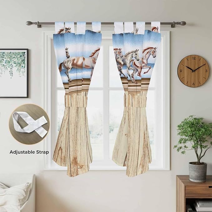 Western Horse Bathroom Curtains 63 Inch Length, Window Curtains Tab Top - Image 5