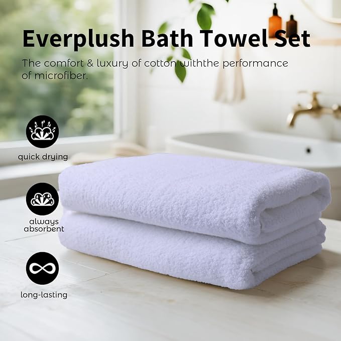 Everplush Diamond Collection 6-Piece Bath Sheet Towel Set, Soft Plush Jacquard Luxury Bath Towels,Highly Absorbent & Fast-Drying Luxury Towels Sets for Bathroom,Shower, or Spa (White, Bath Sheet 6PK)
