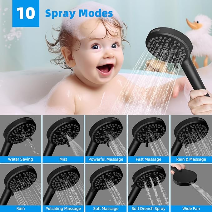 Hibbent cUPC Certified High Pressure 13'' Dual Shower Head Combo with 10-mode Handheld Spray, Rainfall 5-spray Shower Head, 12'' Adjustable Extension Arm, 71'' Hose, Showerhead Holder, Matte Black