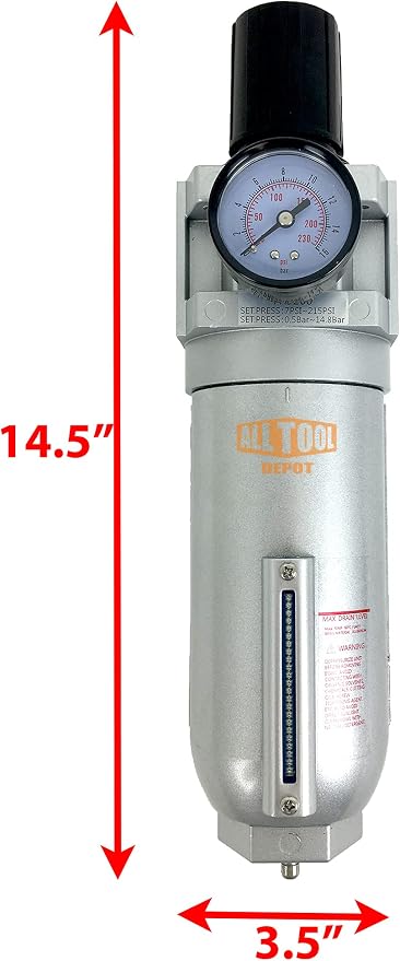 3/4" NPT SUPER DUTY Compressed Air In Line Filter Regulator Combo Piggyback - Image 2