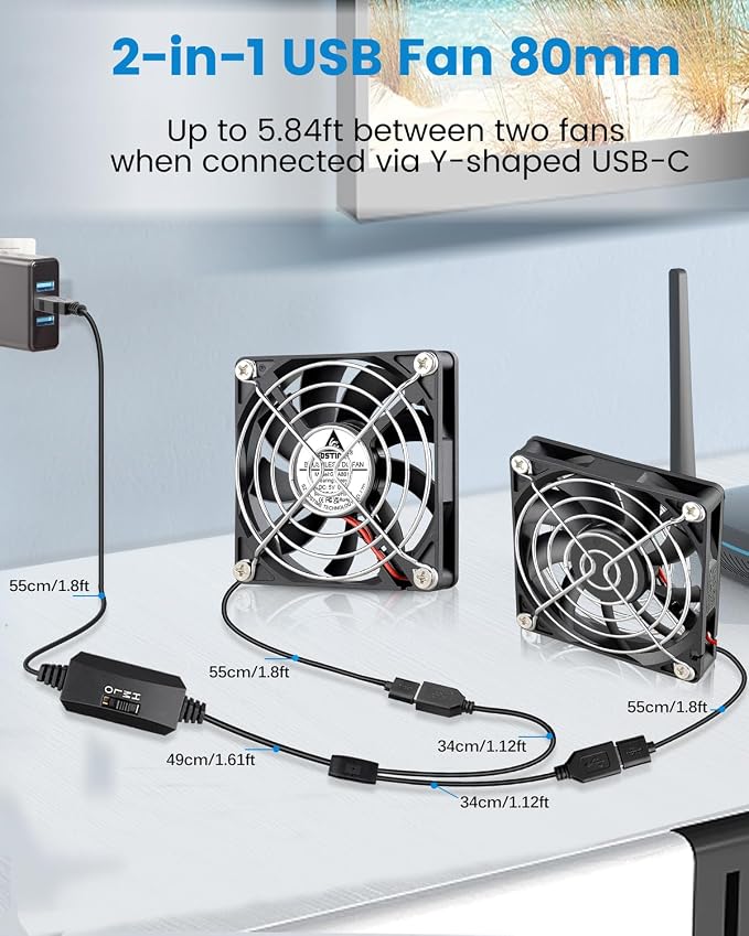 GDSTIME Dual 80mm x 15mm USB Fan - Image 2
