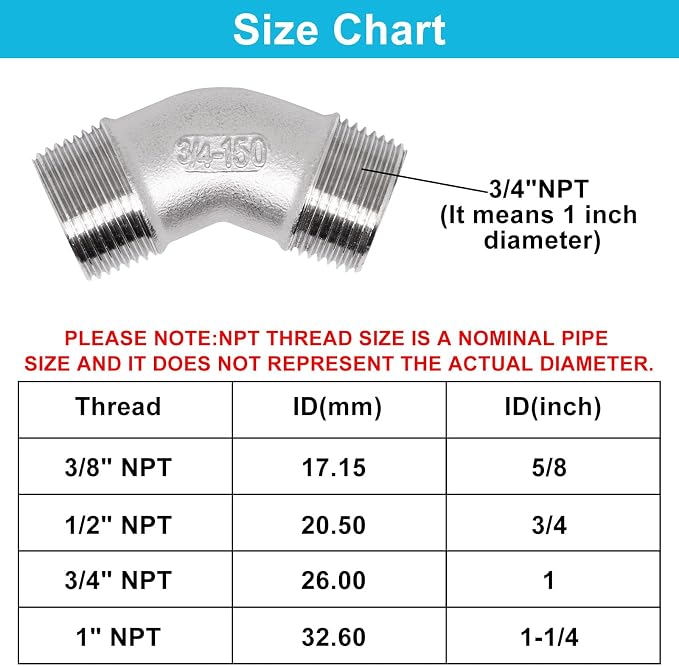 45 Degree Elbow 2PCS, 3/4" NPT Male X 3/4" NPT Male 304 Stainless Steel Pipe - Image 2