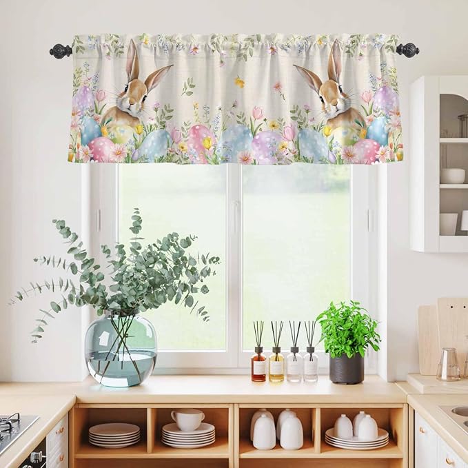 Kitchen Curtains Tiers and Valance Set of 3, Easter Light Filtering Window - Image 4