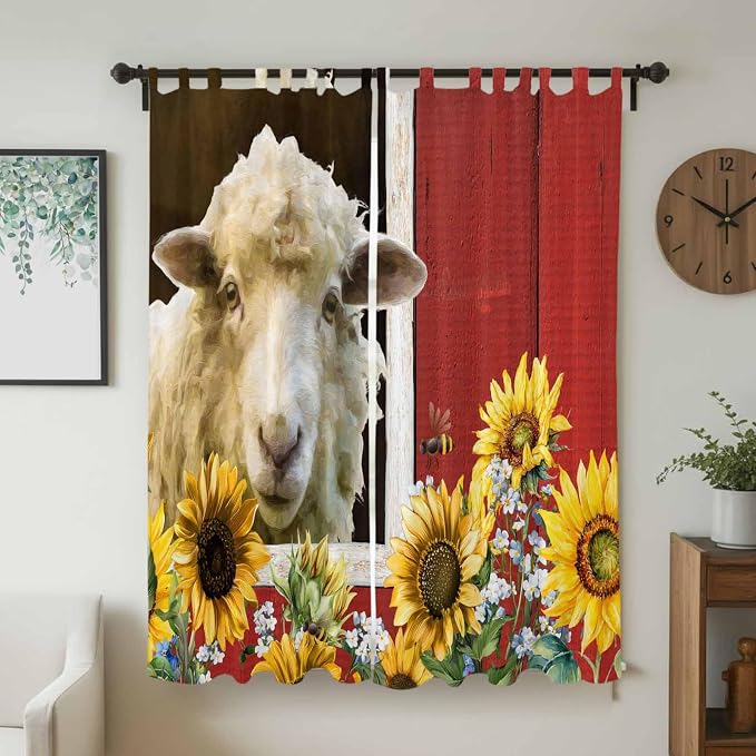 Sheep Flowers Living Room Curtains 96 Inch Length, Window Curtains Tab Top - Image 2