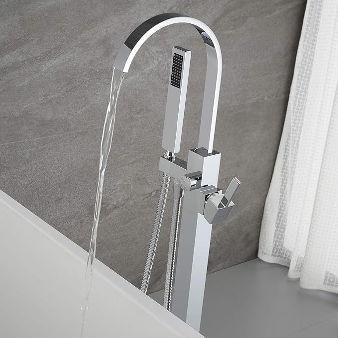 Freestanding Tub Filler Bathtub Faucet Chrome Floor Mounted Faucets with Hand Shower