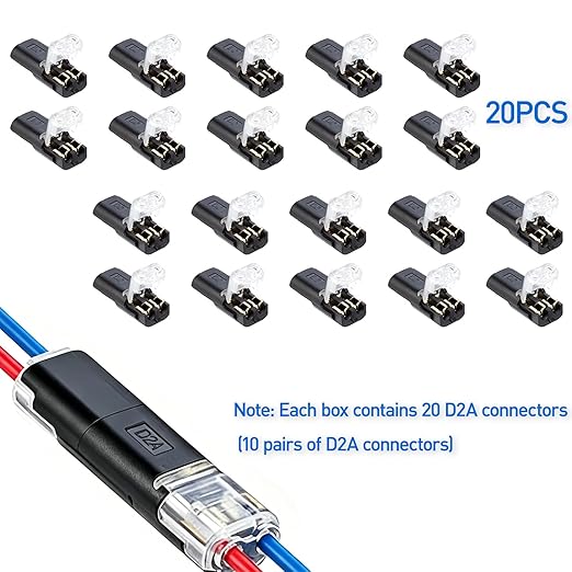 BOENFU Double Wire Plug in Connector, 20 Pack, 16-18 AWG, 2-Pin Lock Strip - Image 2