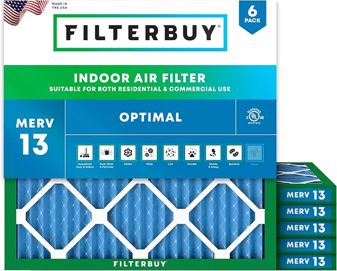 Filterbuy 11.25x11.25x1 Air Filter MERV 13 Optimal Smoke & Allergy Defense by Filterbuy