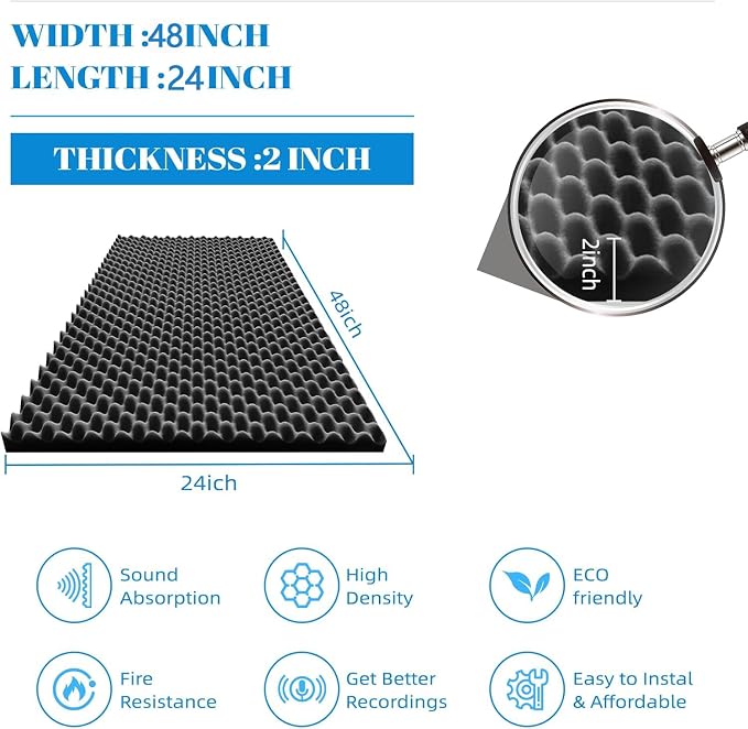 2 Pack Sound Proof Foam Panels |48"×24"×2" Quick-Recovery Soundproof Wall - Image 2