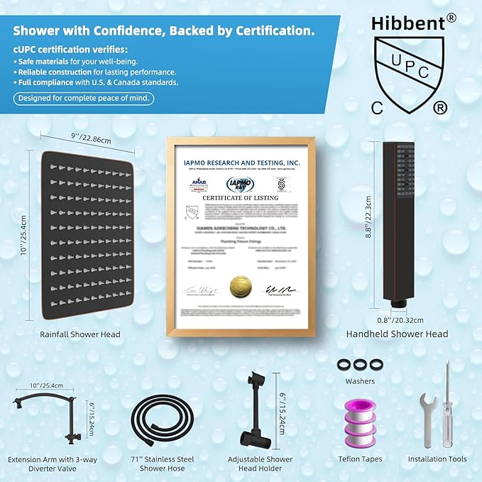 Hibbent All Metal CUPC Certified 10'' Rain Shower Head, Dual Shower Head Combo, High Pressure Handheld 4 Sprays Shower Wand, 16'' Adjustable Extension Arm, 71'' Hose, Shower Holder, Oil-Rubbed Bronze