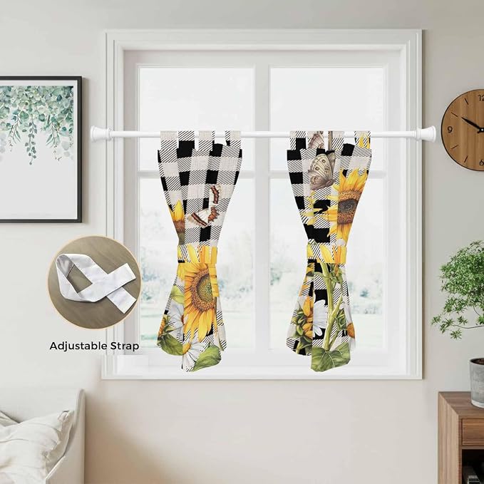 Sunflowers Bedroom Curtains 63 Inch Length, Window Curtains Tab Top - Image 5