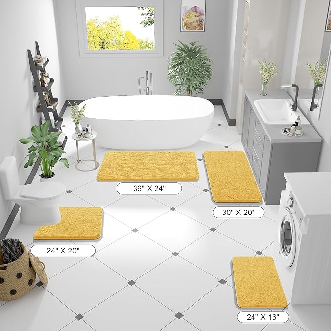 OLANLY Bathroom Rugs 30x20, Extra Soft Absorbent Chenille Bath Rugs, Rubber Backing Quick Dry, Machine Washable Bath Mats for Bathroom Floor, Tub and Shower, Home Decor Accessories, Yellow